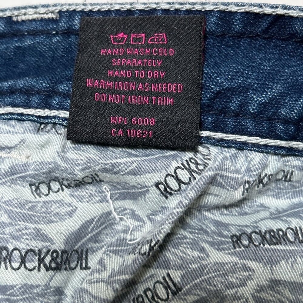 Rock & Roll Cowgirl Dark Wash Bootcut Jeans Western Rodeo Low Rise | 34 - Picture 11 of 13
